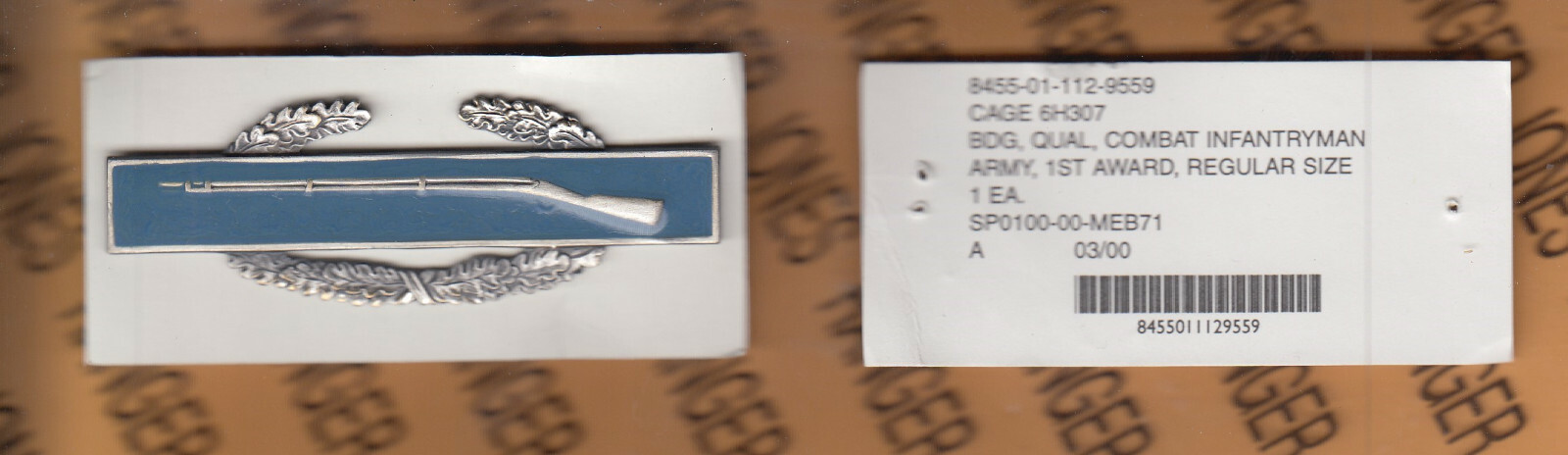 US Army CIB Combat Infantryman Badge dress Brushed Qualification 1st award 3.25"