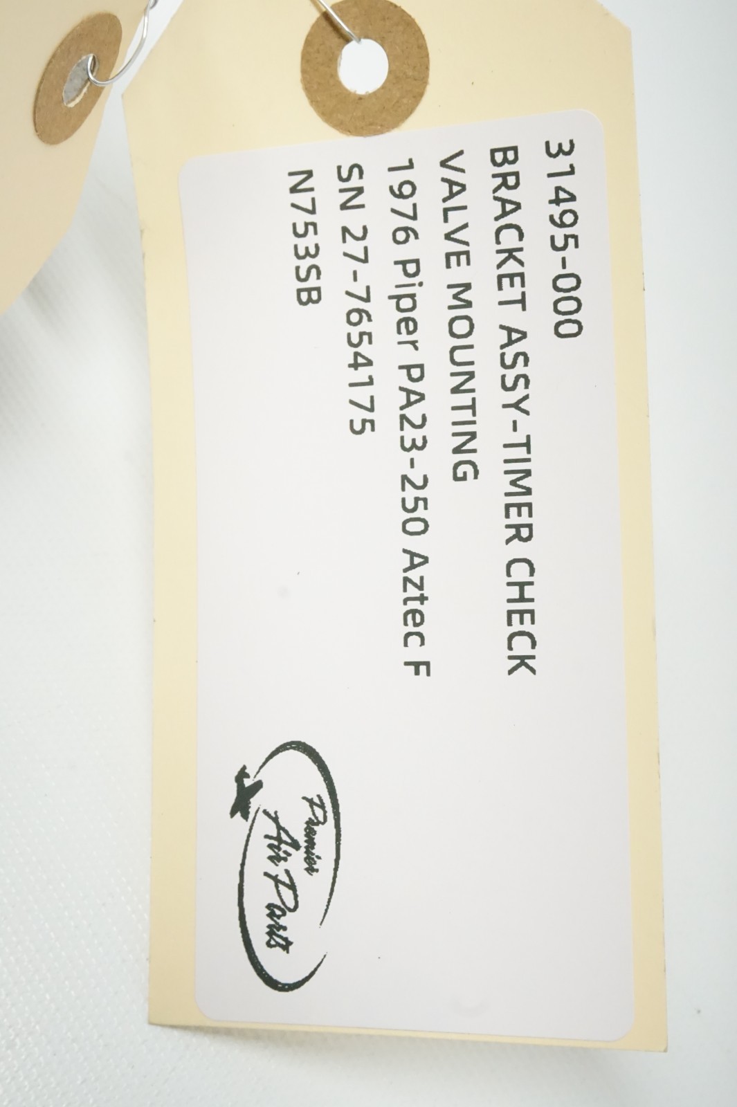 1976 Piper Aztec F PA-23-250 Timer Check Valve & Bracket, 31810-000 / 31495-000