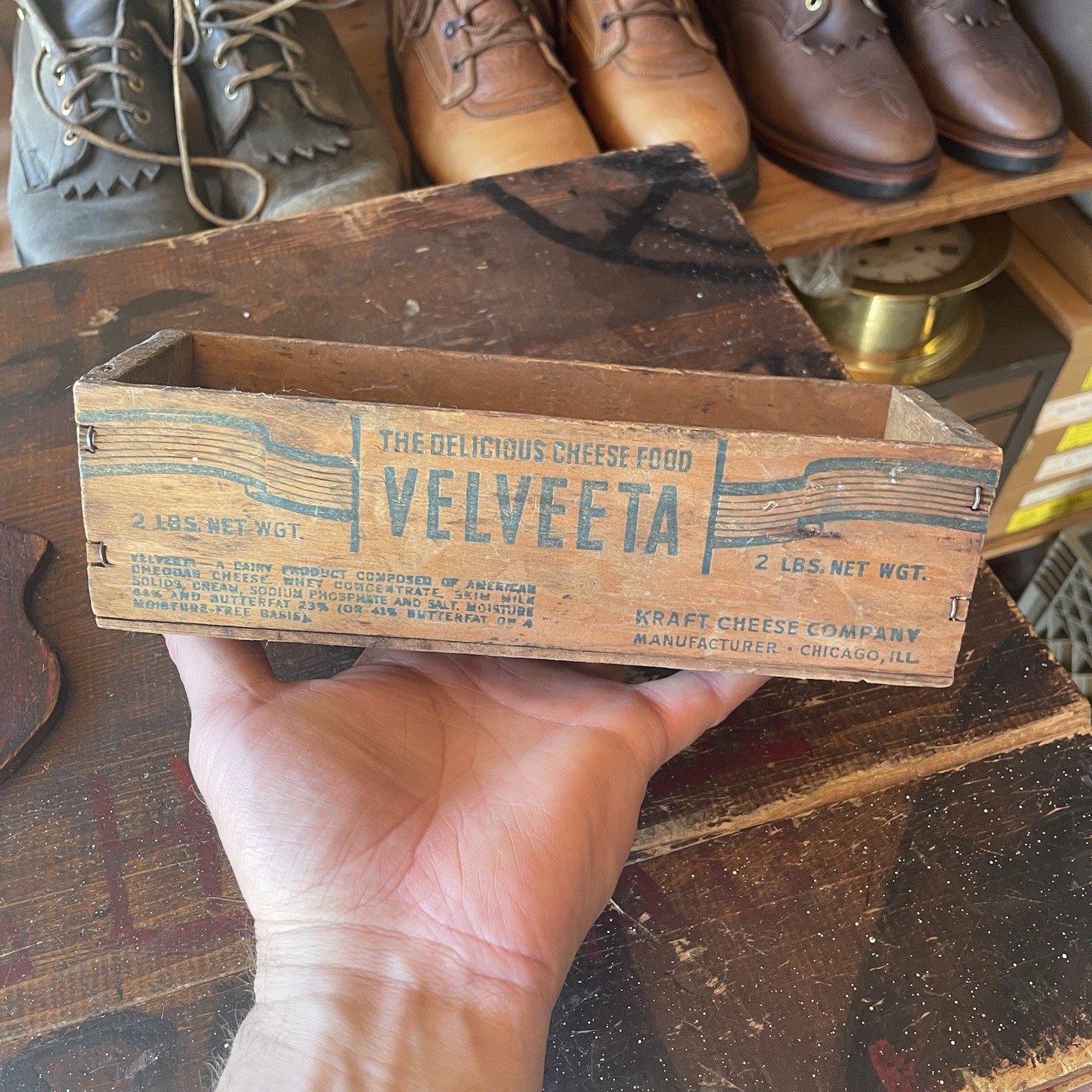 Vintage Wood KRAFT Velveeta Cheese box Crate 2 lb Size Display