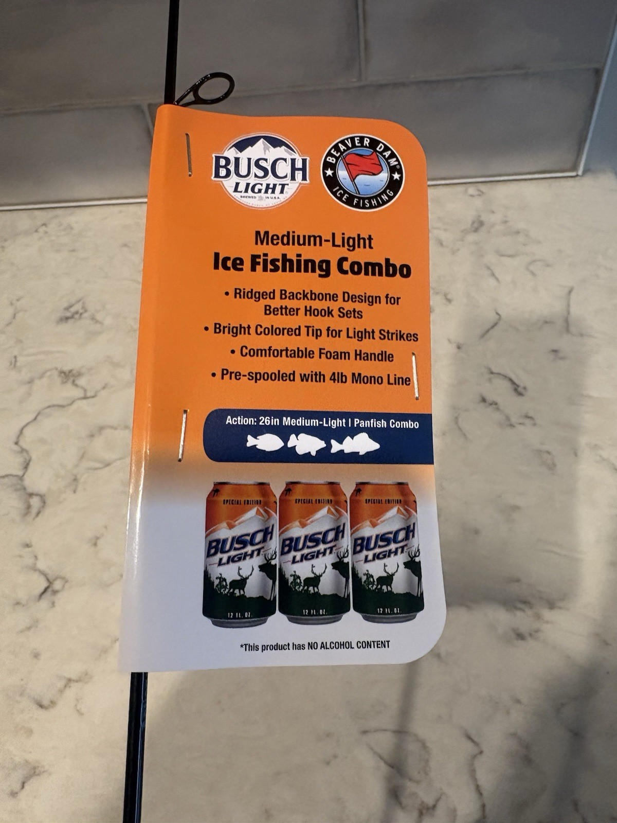 Beaver Dam Busch Light 26 Inch Medium Light Ice Fishing Combo Orange/Black