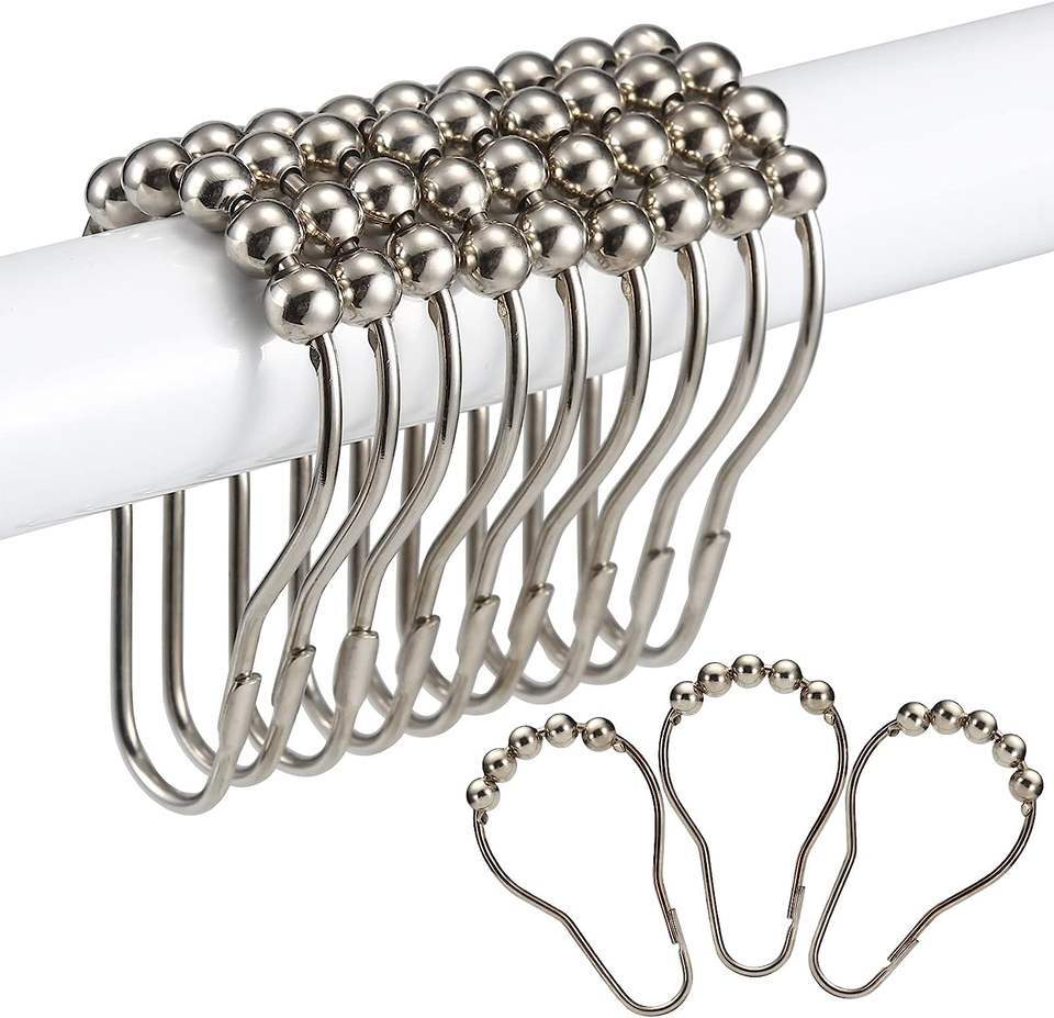 12-60pcs Rust Resistant Stainless Steel Rolling Shower Curtain Hooks/Rings/Hange