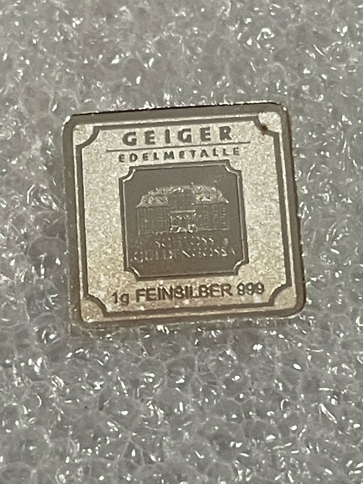 1 gram Geiger .999 Fine silver bar Square Series-Light Toning