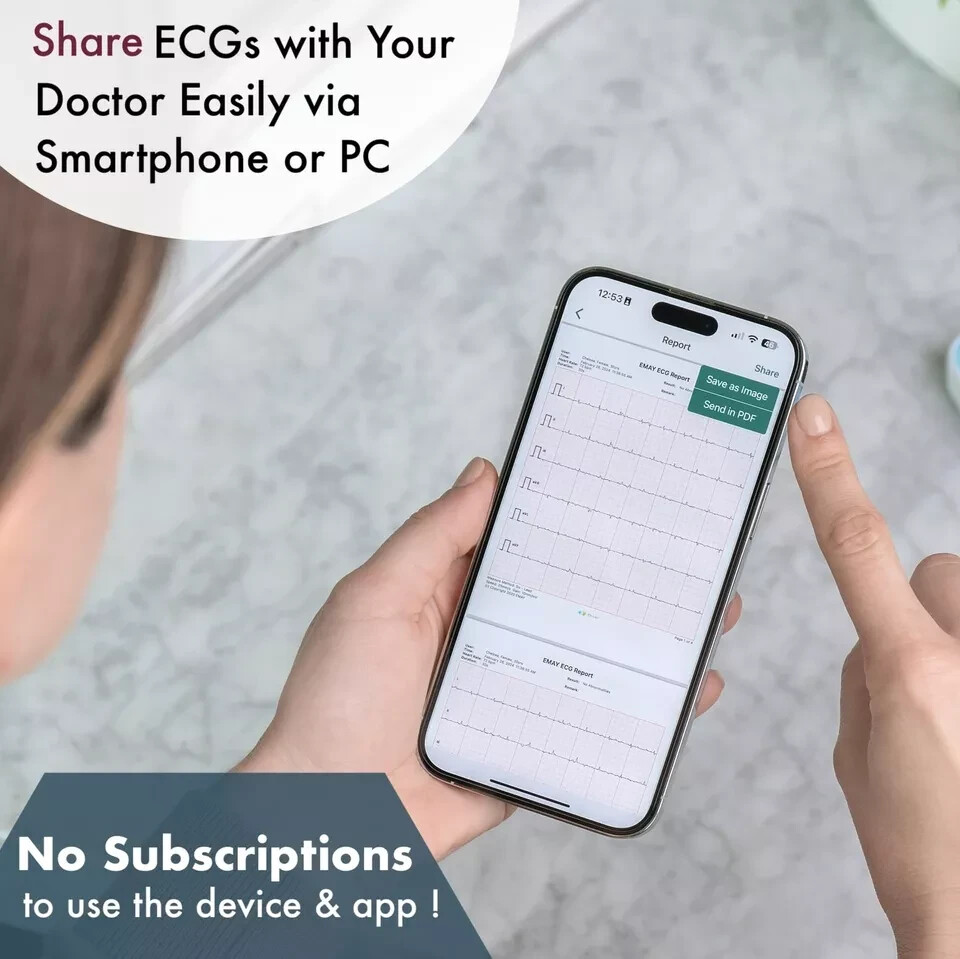 EMAY 6Leads Portable ECG Monitor Record ECG and Heart Rate in 6 Channels