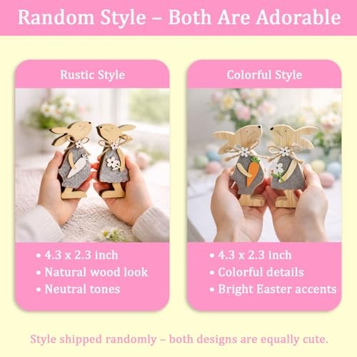 Set 2, Easter Rabbit Decor, Easter Decorations for the Home, Wood, White, Grey