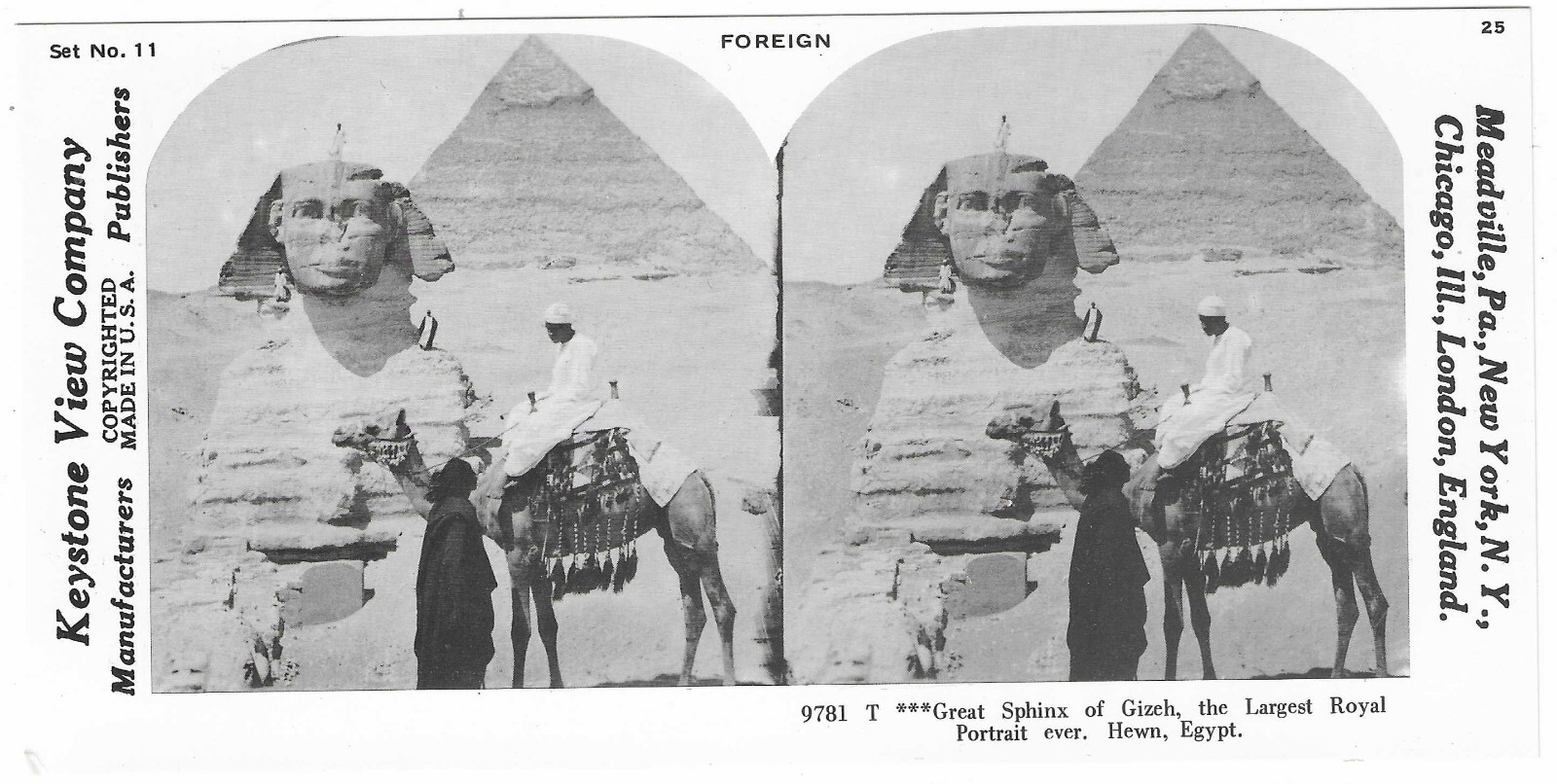Great Sphinx of Gizeh, Hewn, Egypt, 1978 Reproduction Stereoview