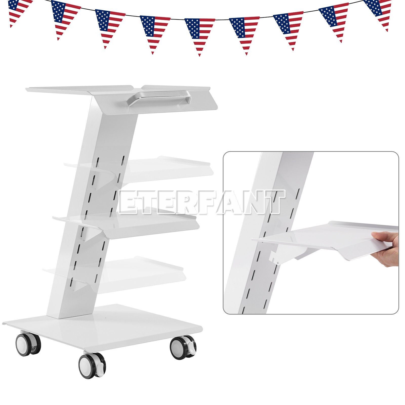 Dental Trolley Mobile Medical Tool Cart Lab Stand 4 Casters Three Layer Serving
