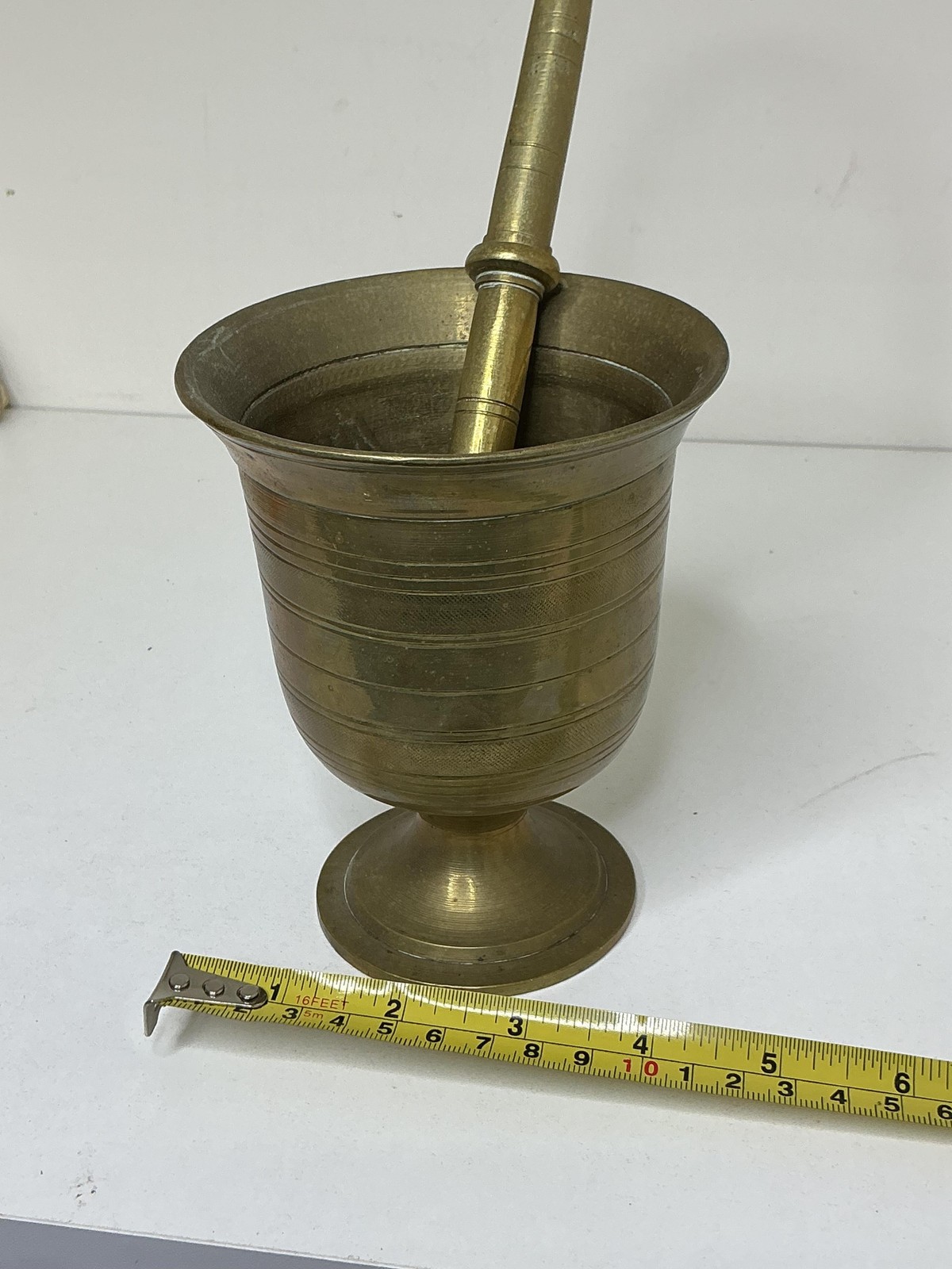 Vintage Solid Brass Mortar And Pestle Tall Footed Cup Apothecary Decor Pharmacy