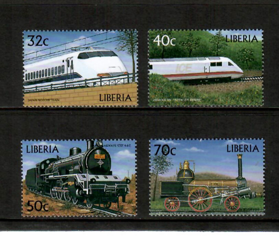 Liberia 1999 - Trains Railways - Set of 4 Stamps - Scott #1477-80 - MNH