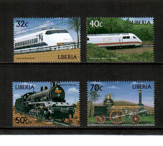 Liberia 1999 - Trains Railways - Set of 4 Stamps - Scott #1477-80 - MNH
