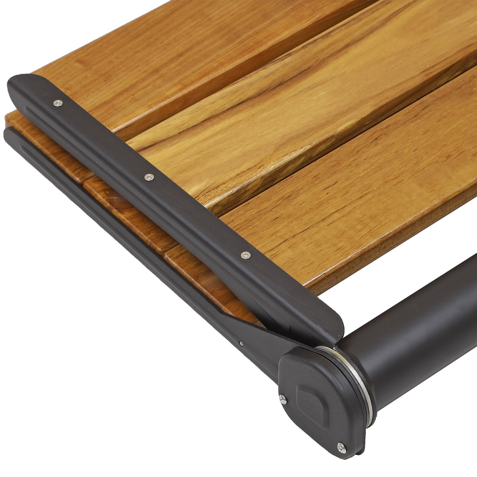 18" ADA Compliant Folding Teak Wood Shower Bench Seat Medical Wall Mount Black