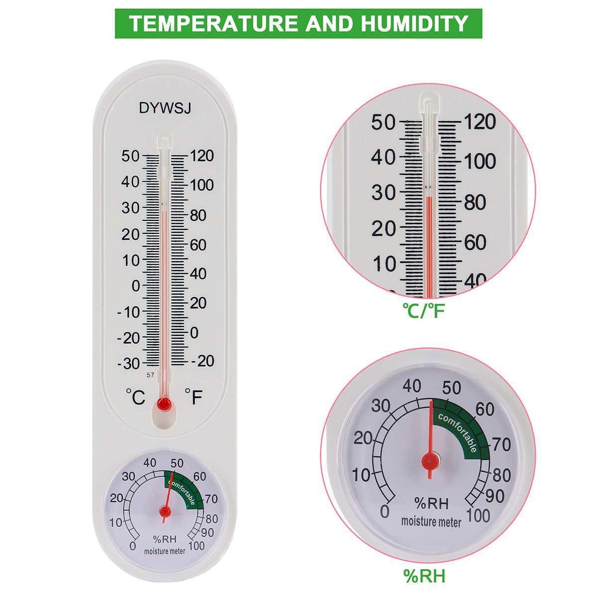 Wall Thermometer Indoor Outdoor Mount Garden Greenhouse Home Humidity Meter Tool