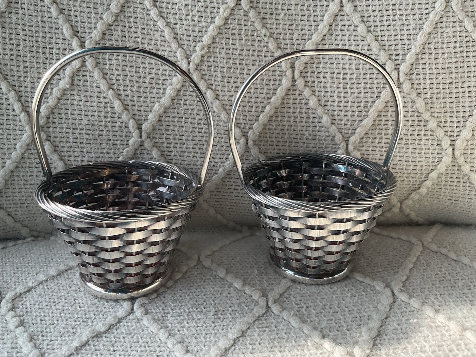 Pair Small Silverplate Woven Baskets, Newport 🐣🥚🐰💐