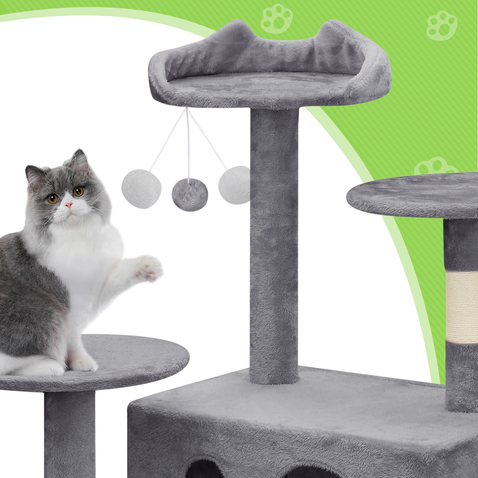 Cat Tree Cat Tower Large Kitten Playing Condo House 77" Multi-level Tipping Rope
