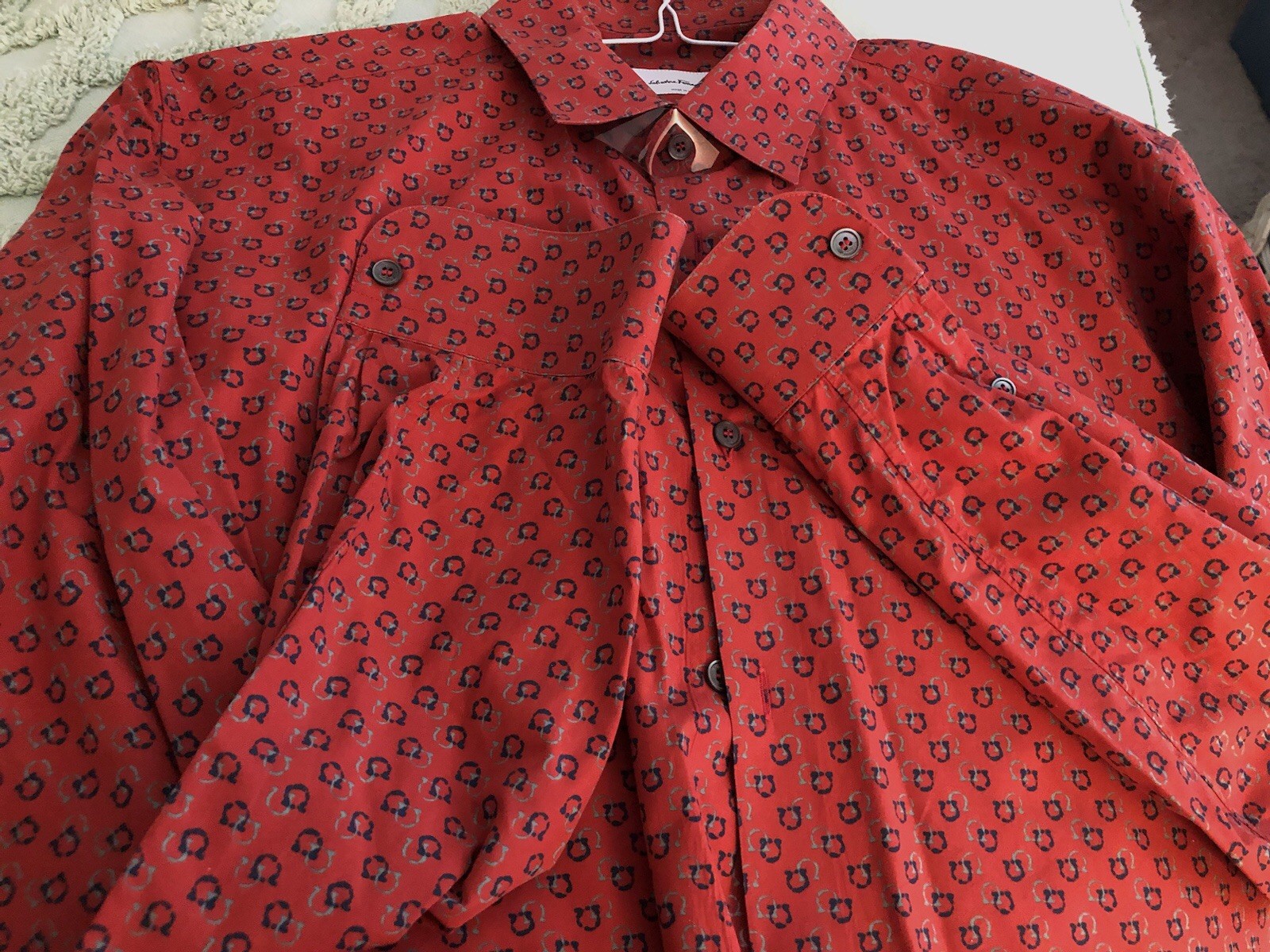 Salvatore Ferragamo Gancini Logo Button Shirt Men's Red XXL