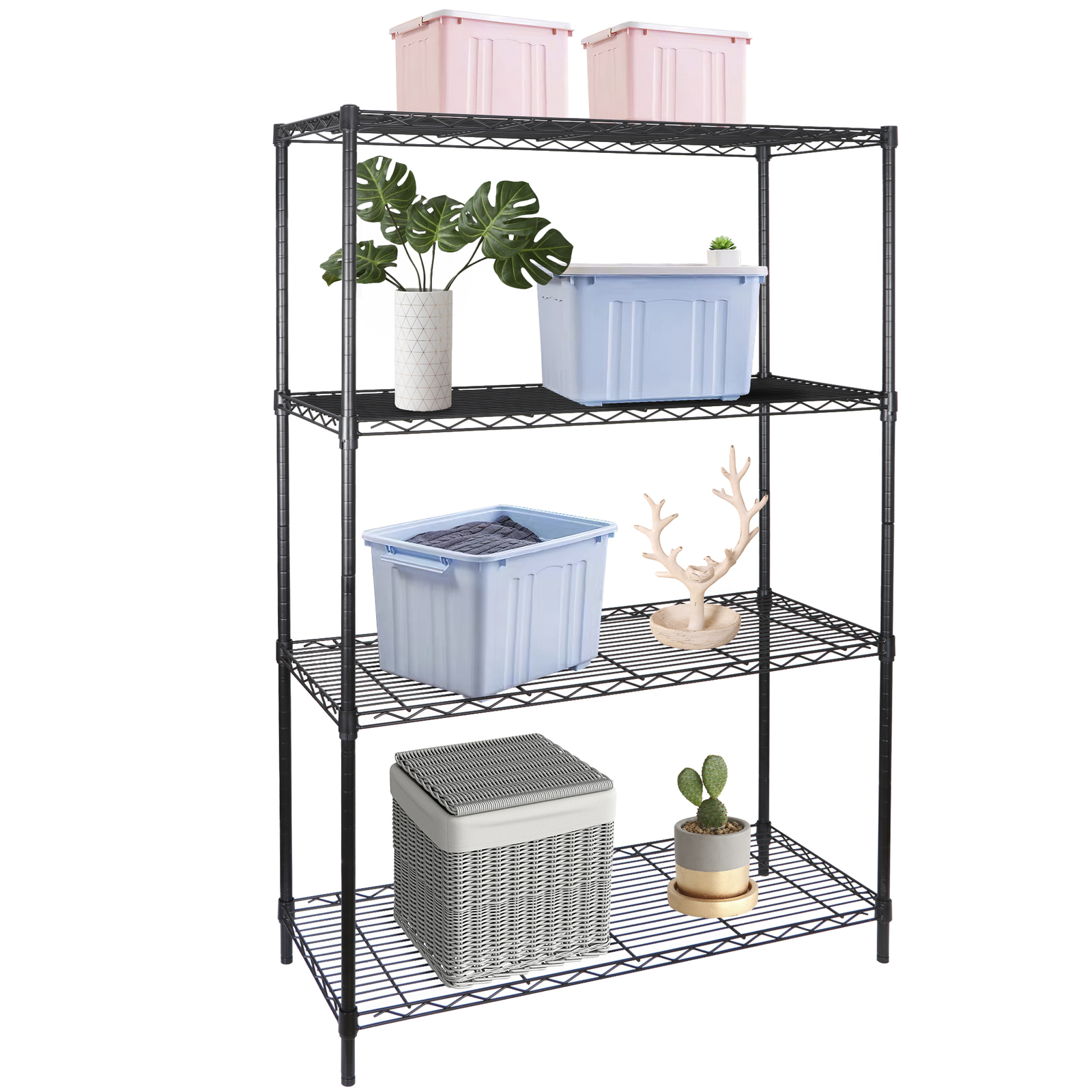 4-Tier Wire Shelving Rack Shelf Household Kitchen Storage Metal Shelf Organizer