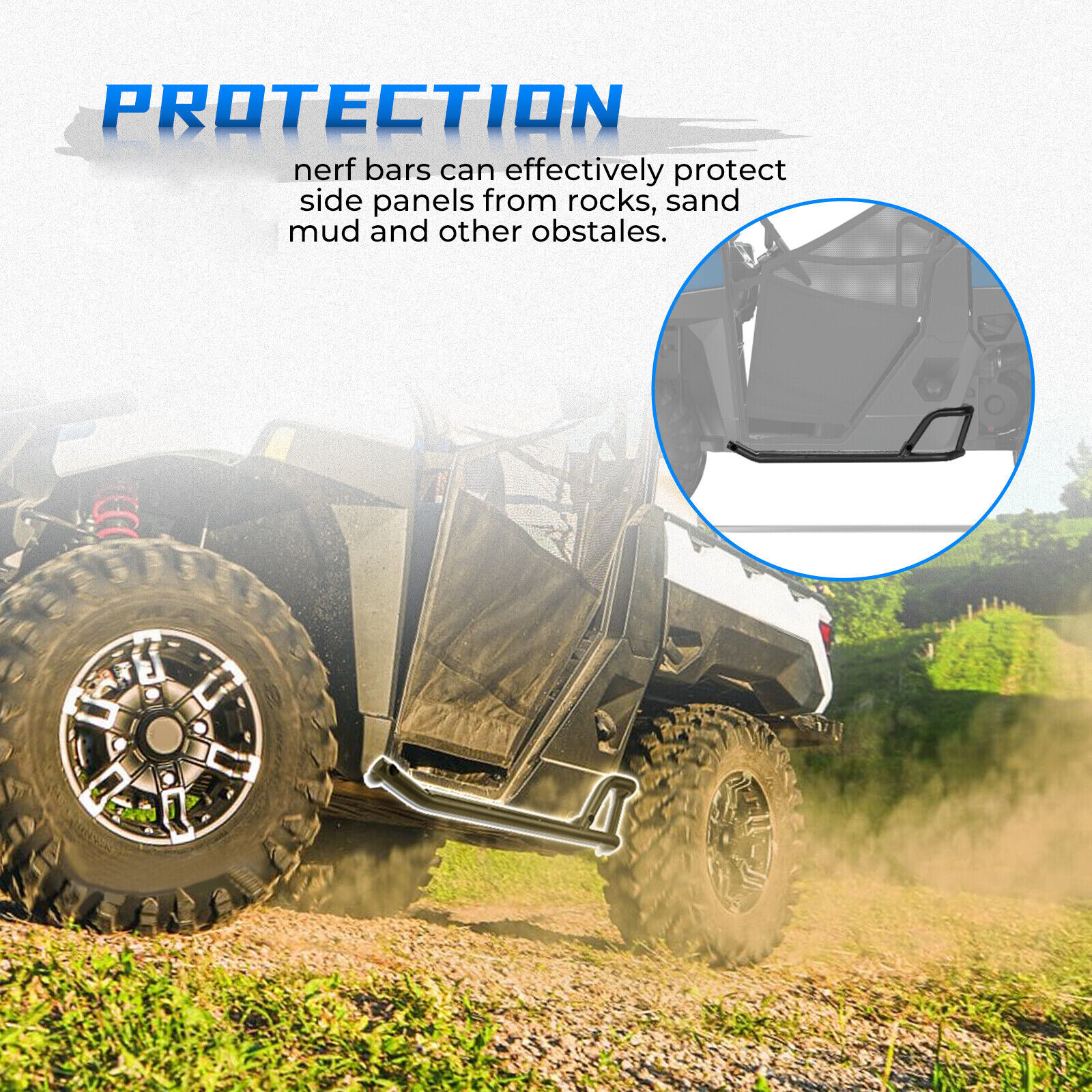 KEMIMOTO Nerf Bars w/ Steps Rock Sliders for Polaris Ranger XP 1000 2018-2024