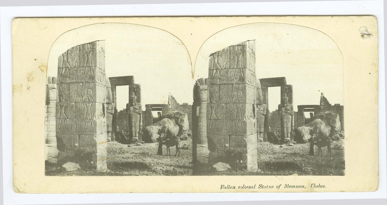 G2171~ EGYPT – Statue of Memnon Thebes c.1850s Stereoview – by Frith