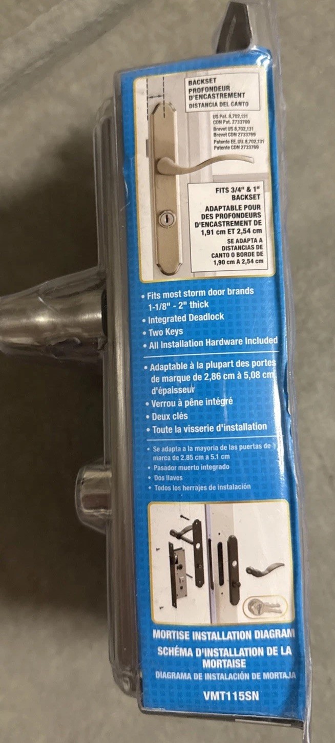 Wright Premier VMT115SN Storm Screen Door Keyed Locking Mortise Lever, Nickel