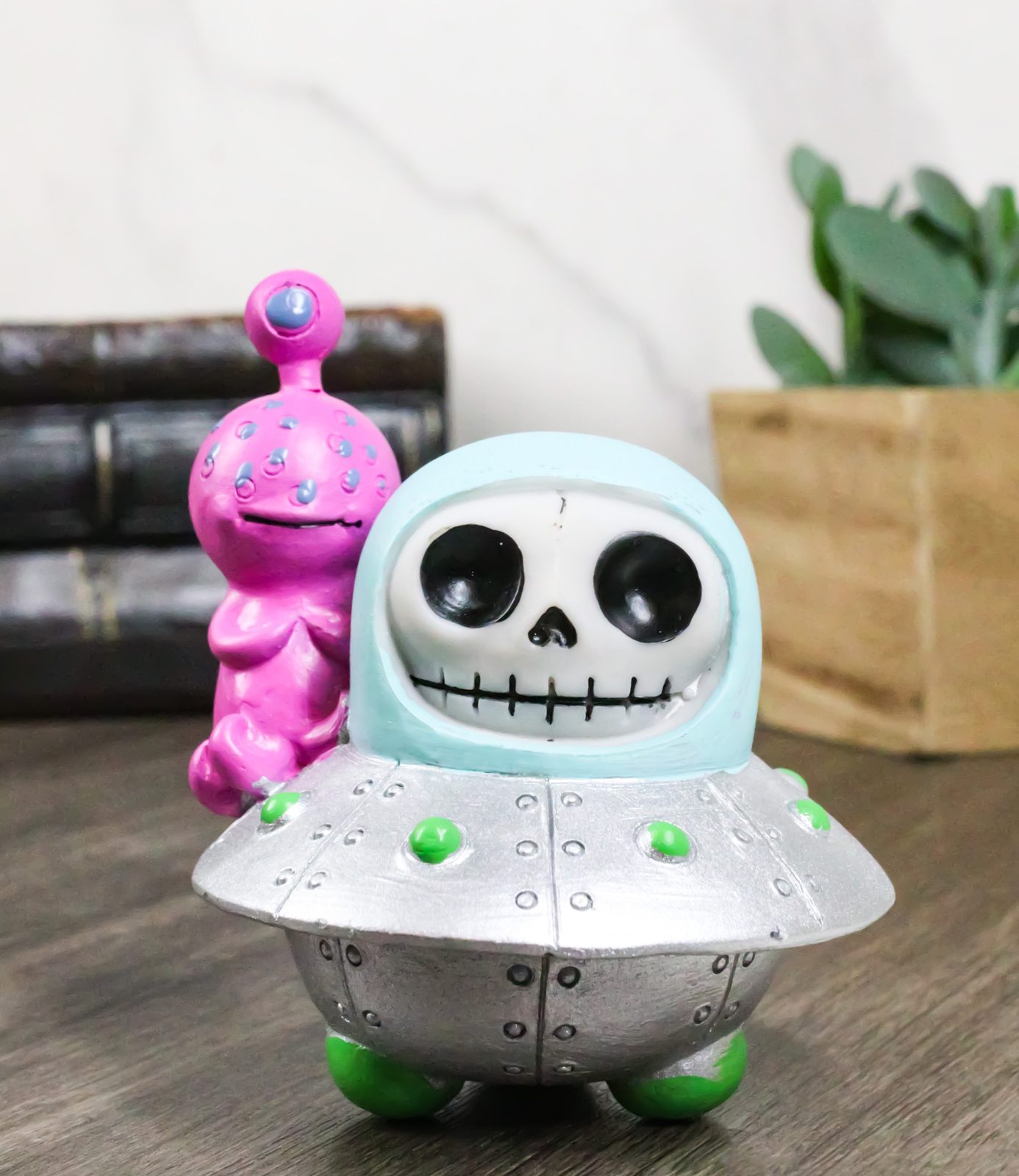 Furrybones UFO ET Alien Planetary Space Ship Dish Skeleton Figurine Furry Bones