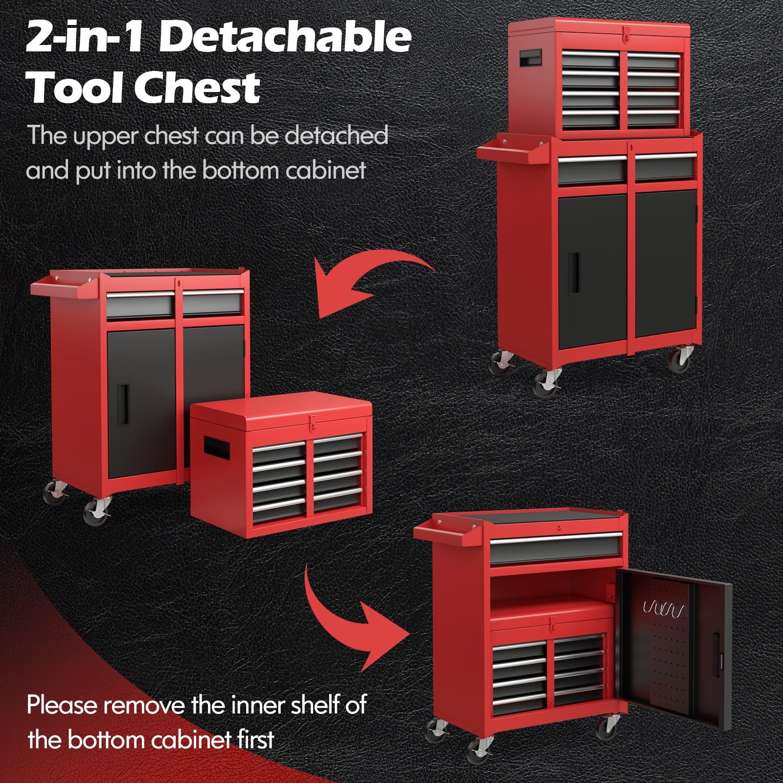 Rolling Lockable 5-Drawer Tool Cabinet with Side Slot & Universal Wheels