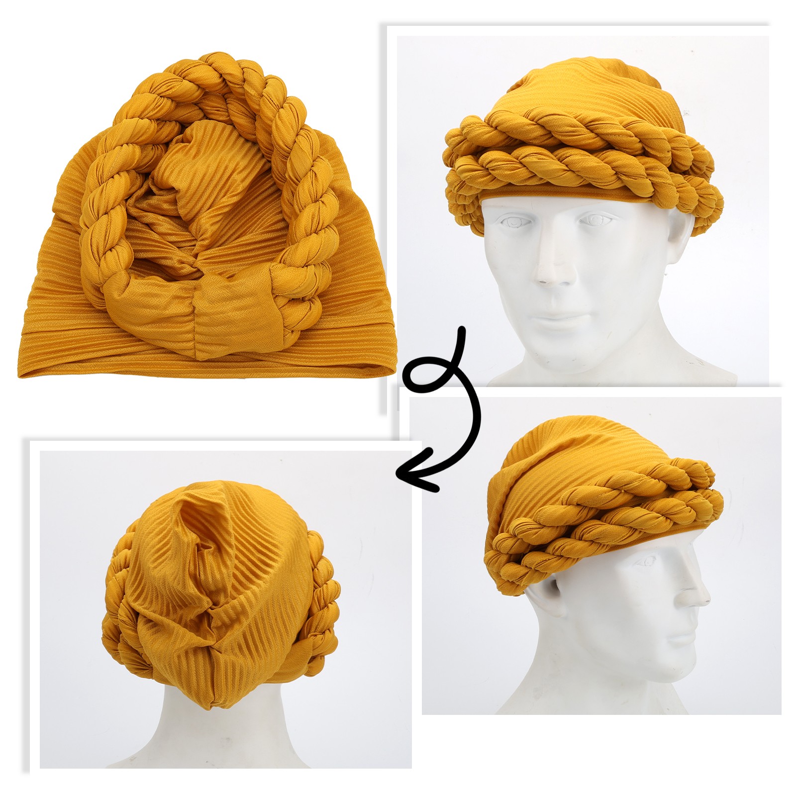 3PCS Braided Turban for Women Soft Pretied Twist Head Cover Stretchy Lightweight