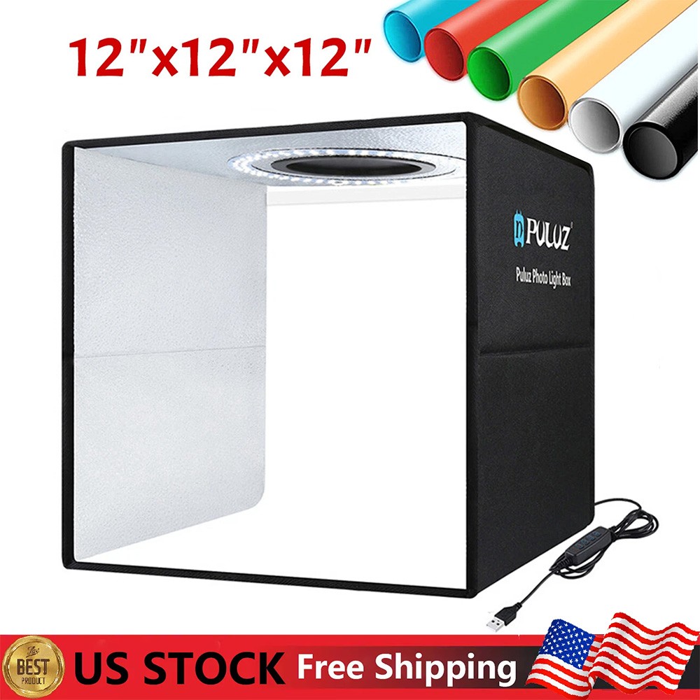 PULUZ 12" Large LED Light Box Photo Tent Dimmable Photography Studio Shooting US