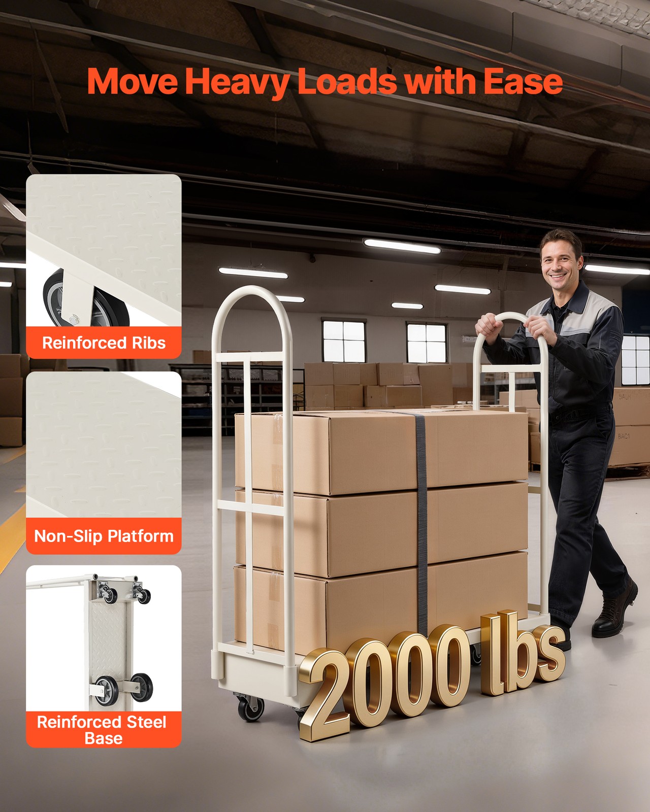 VEVOR U-Boat Platform Truck Dolly 2000 lbs Heavy Duty Hand Truck with Six Wheels