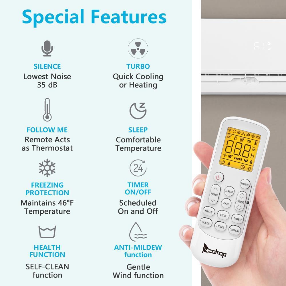 Zokop Smart 9000 - 18000 BTU Mini Split Air Conditioner Heat Systems 19 Seer New
