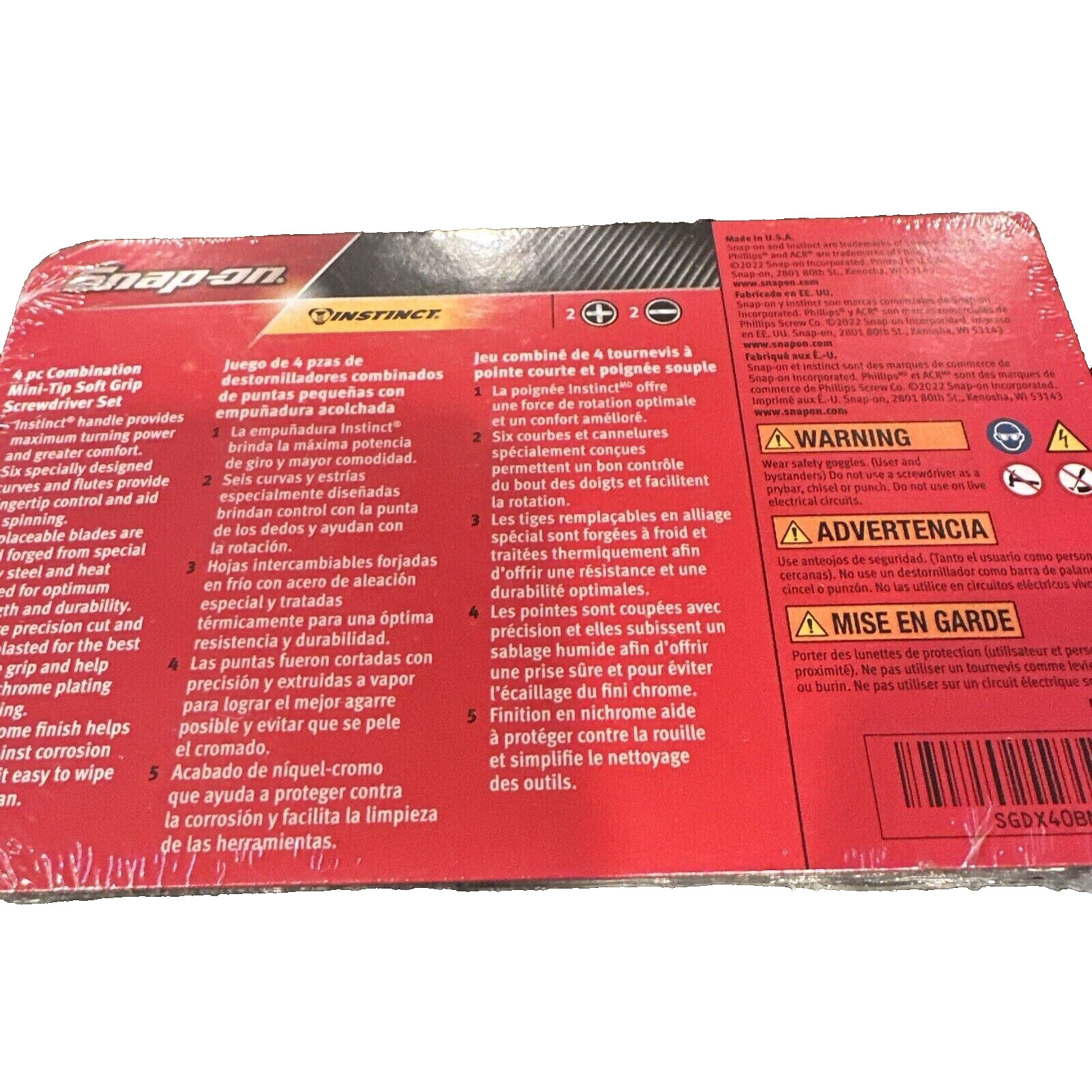 SNAP ON TOOLS SGDX40B MB 4Pc POWER BLUE Mini Tip Combination Screwdriver Set