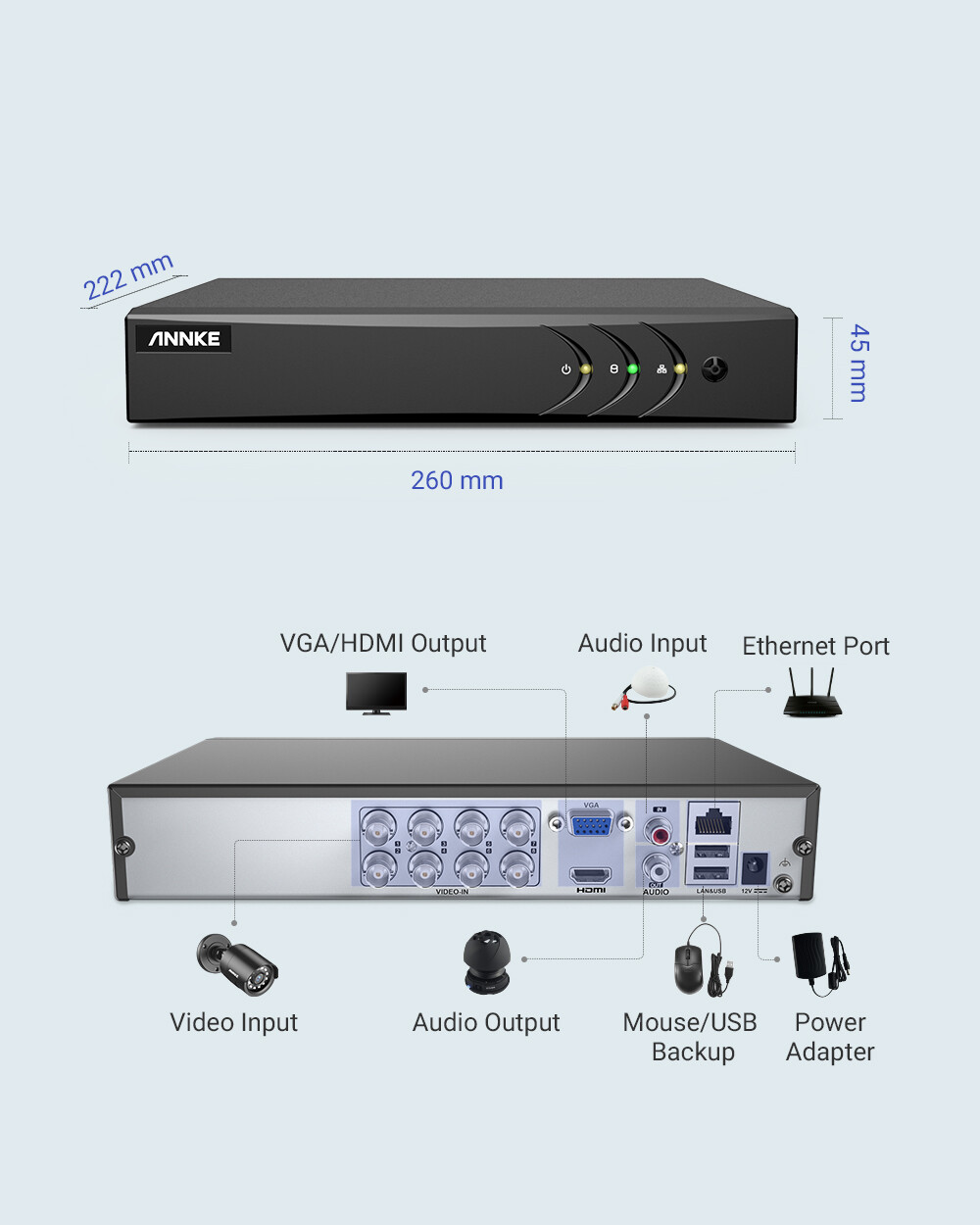 ANNKE 8CH 5MP Lite DVR Outdoor 1080P Security Camera System AI Detection H.265+