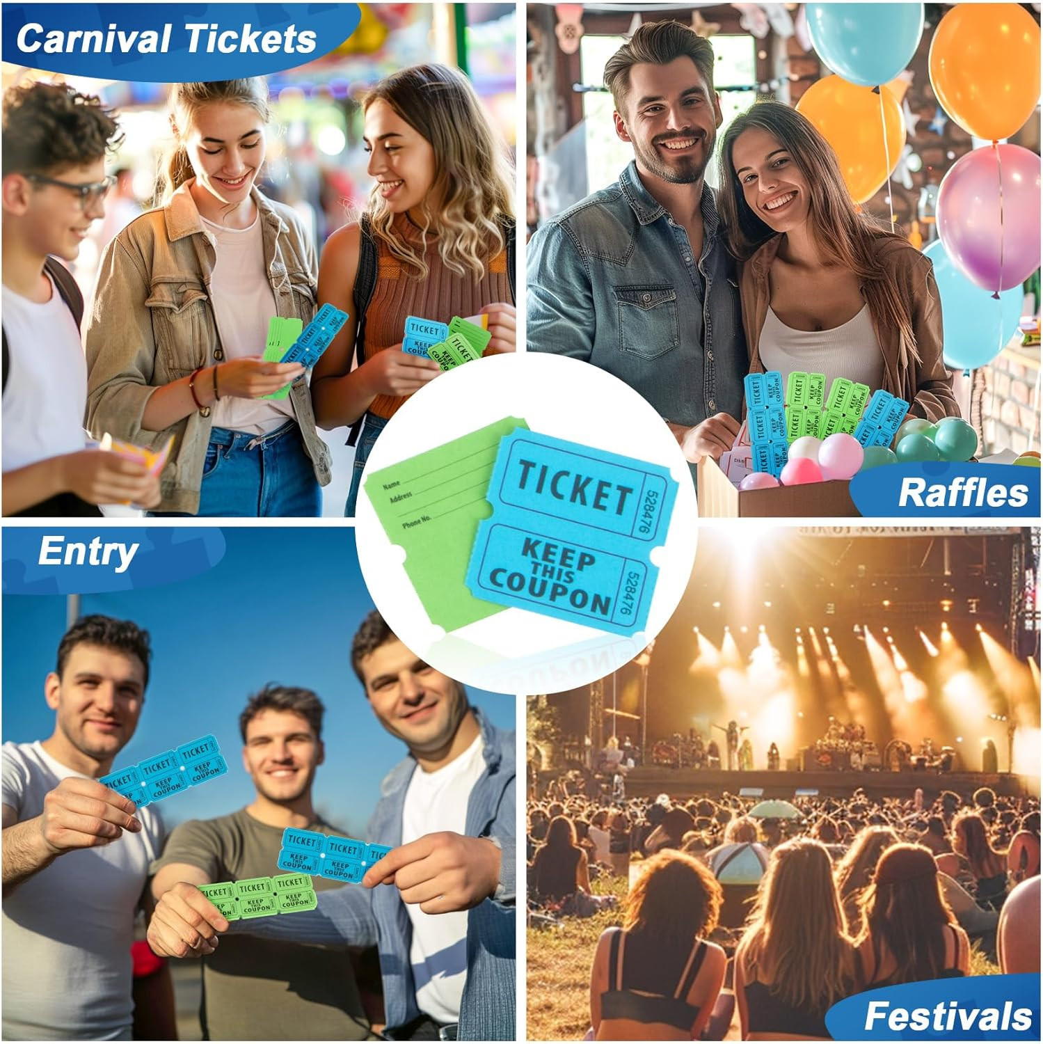 800PCS Raffle Tickets Roll - 50/50 Double Raffle Tickets, Perforated Line Consec