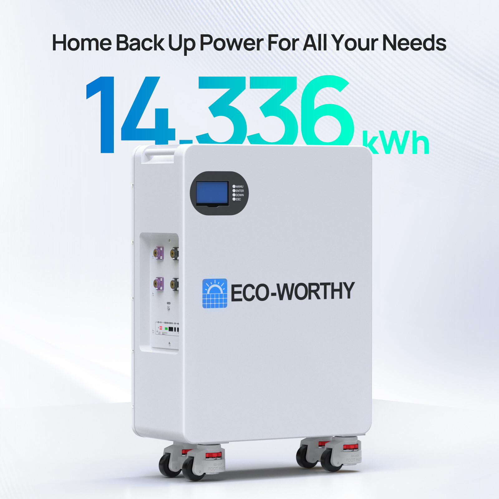 ECO-WORTHY 14kWh 48V 280AH LiFePO4 Battery Vertical Standing Solar Backup UPS