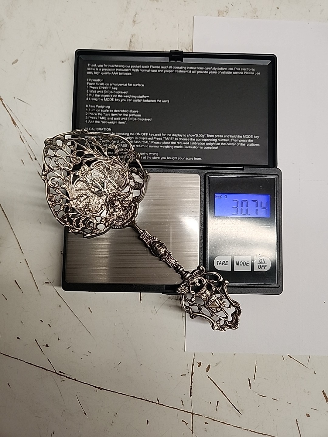 Antique Dutch Silver Tea Strainer / Spoon - Windmill & Ship Finial - 30.74g , 6"