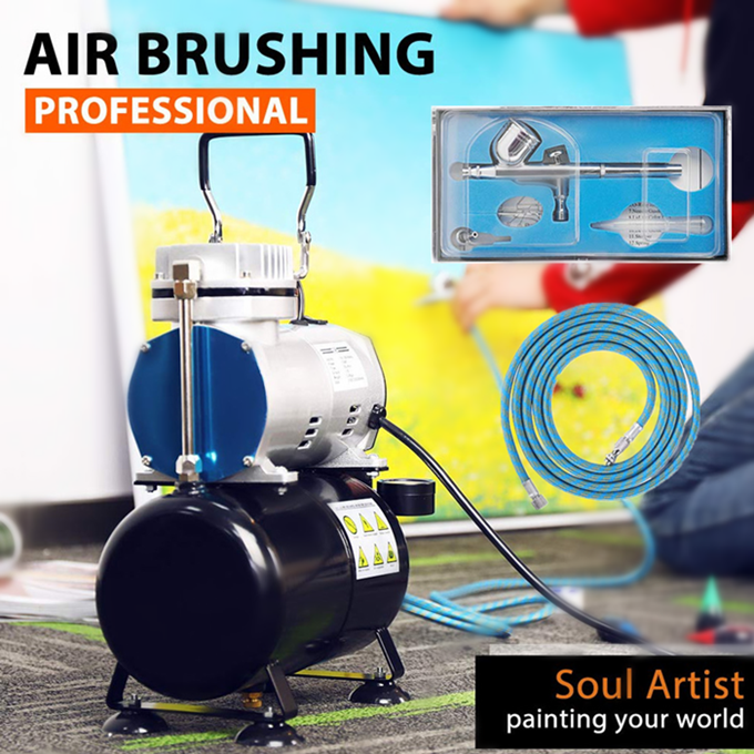 Dual Action Airbrush Kit 110-120V W/ 1/5 HP Air Compressor Tattoo Nail Paint Art