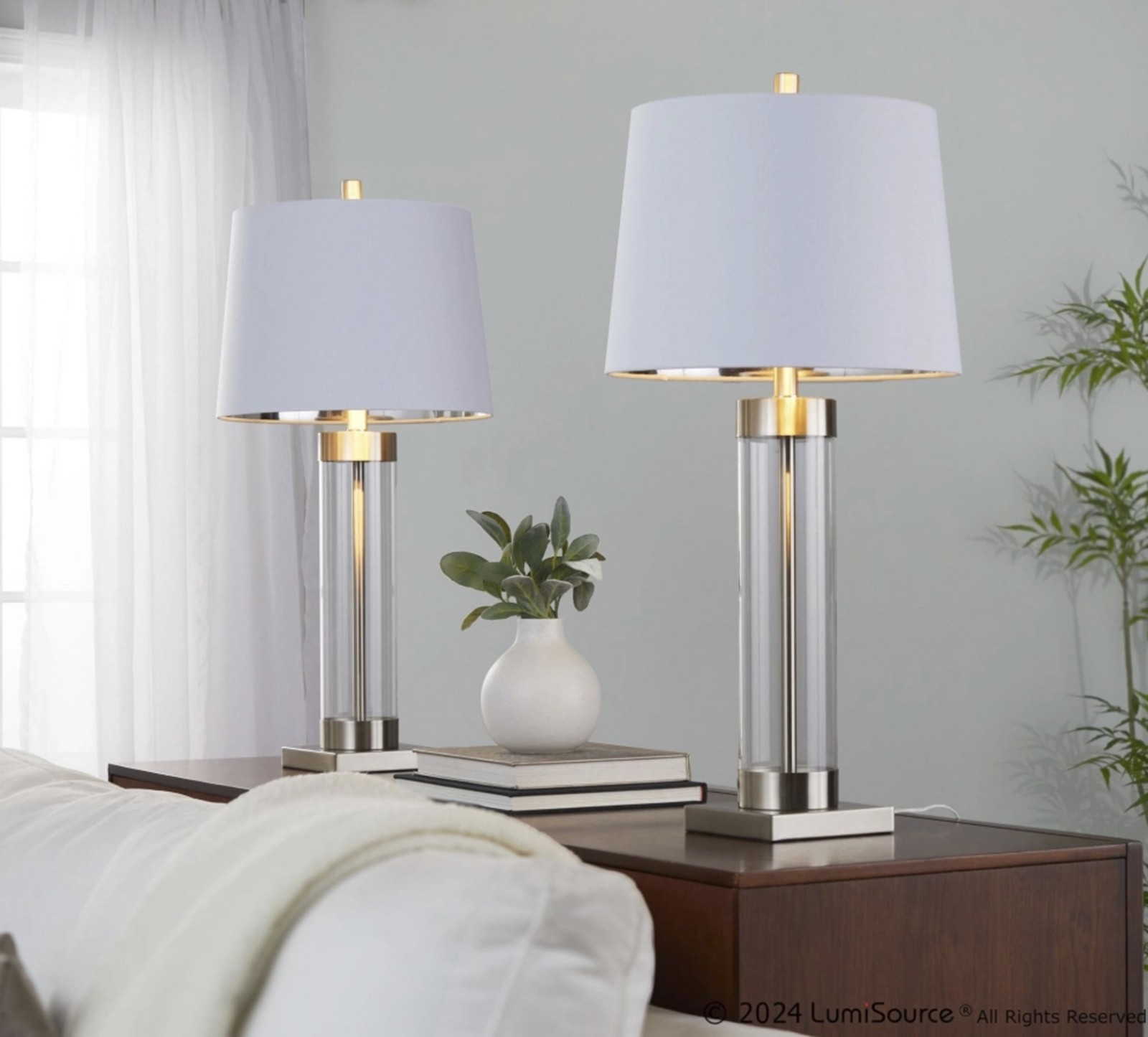 SET OF 2 LumiSource Glacier Table Lamp Clear Glass Bedroom Living Room Lamp