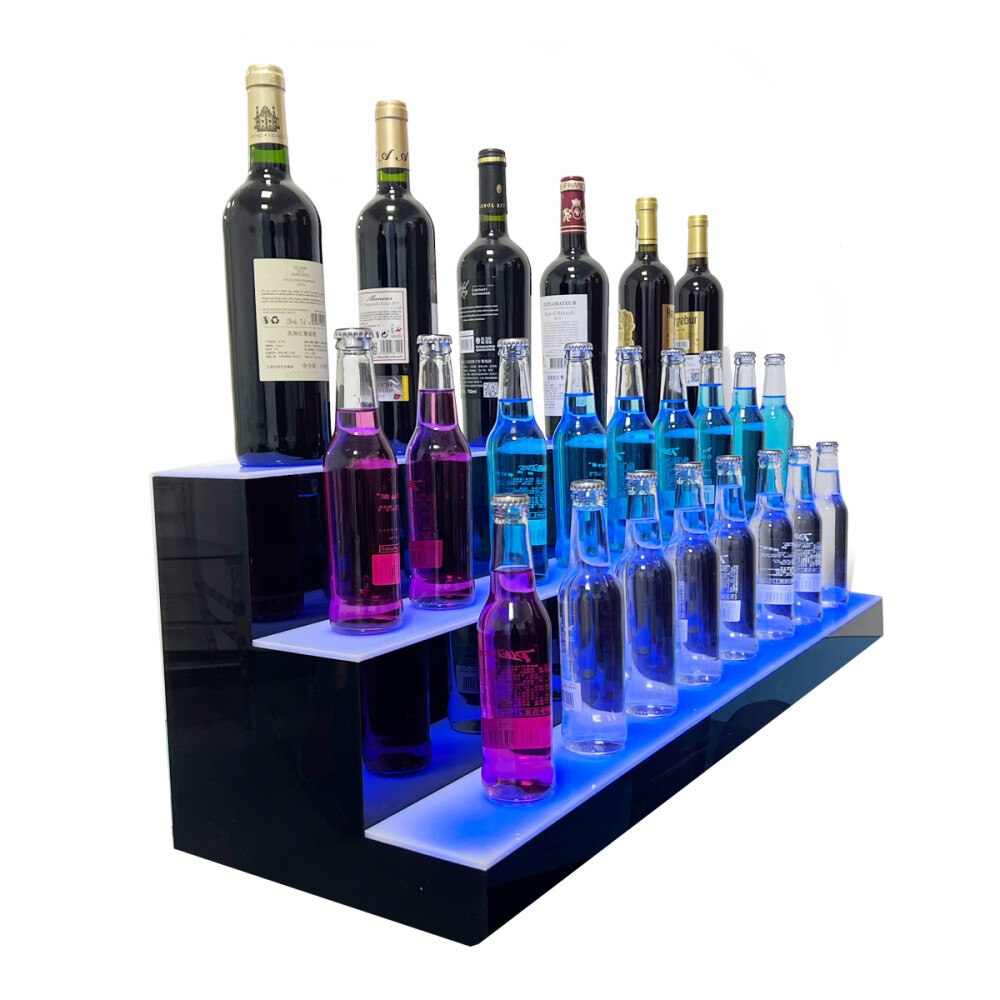 3 Step LED Lighted Glowing Liquor Bottle Display Shelf Home Back Bar Rack 39"