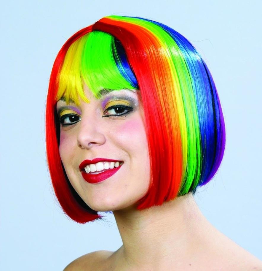 Rainbow Pride Multi Color Costume Bob Wig One Size New