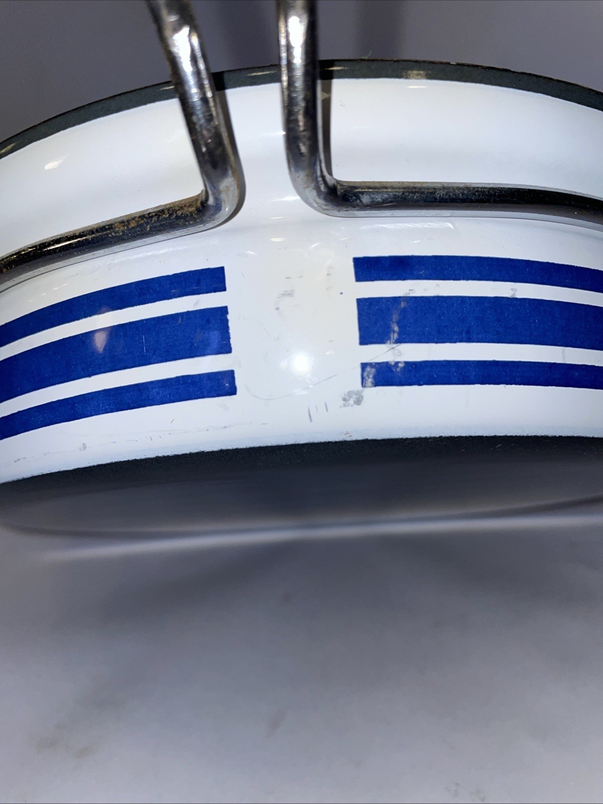 Cathrineholm Norway Blue Stripe White 8.5” Wide Enamel Frying Pan Skillet