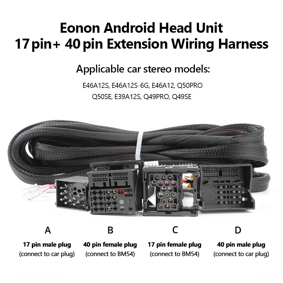 A0590 5.5M BMW E46 Extended Wiring Harness 17Pin 40Pin for Eonon E46A13 Headunit