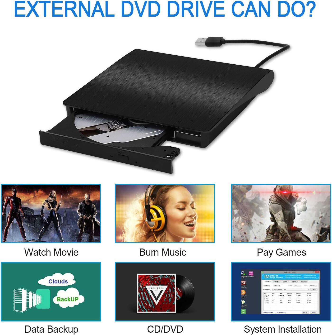 External DVD Drive USB 3.0 CD Optical Burner Writer Recorder Portable