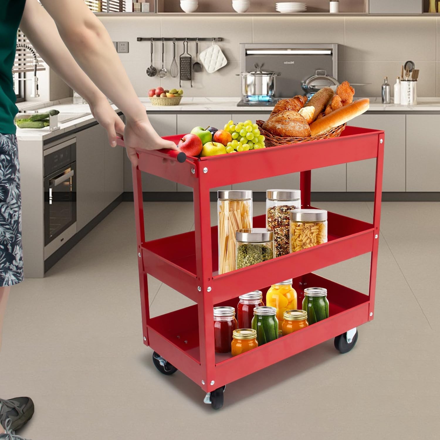 Torin Service Utility Cart Heavy Duty 3 Shelf Tier, 400 lbs Rolling Trolley