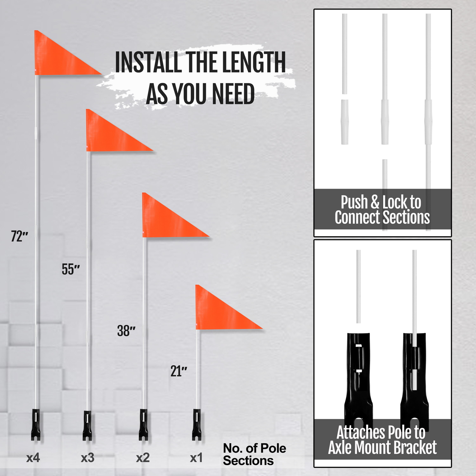 Anely 6Ft Bike Safety Flag with Fiberglass Pole - Bicycle Trailer Safety Flag