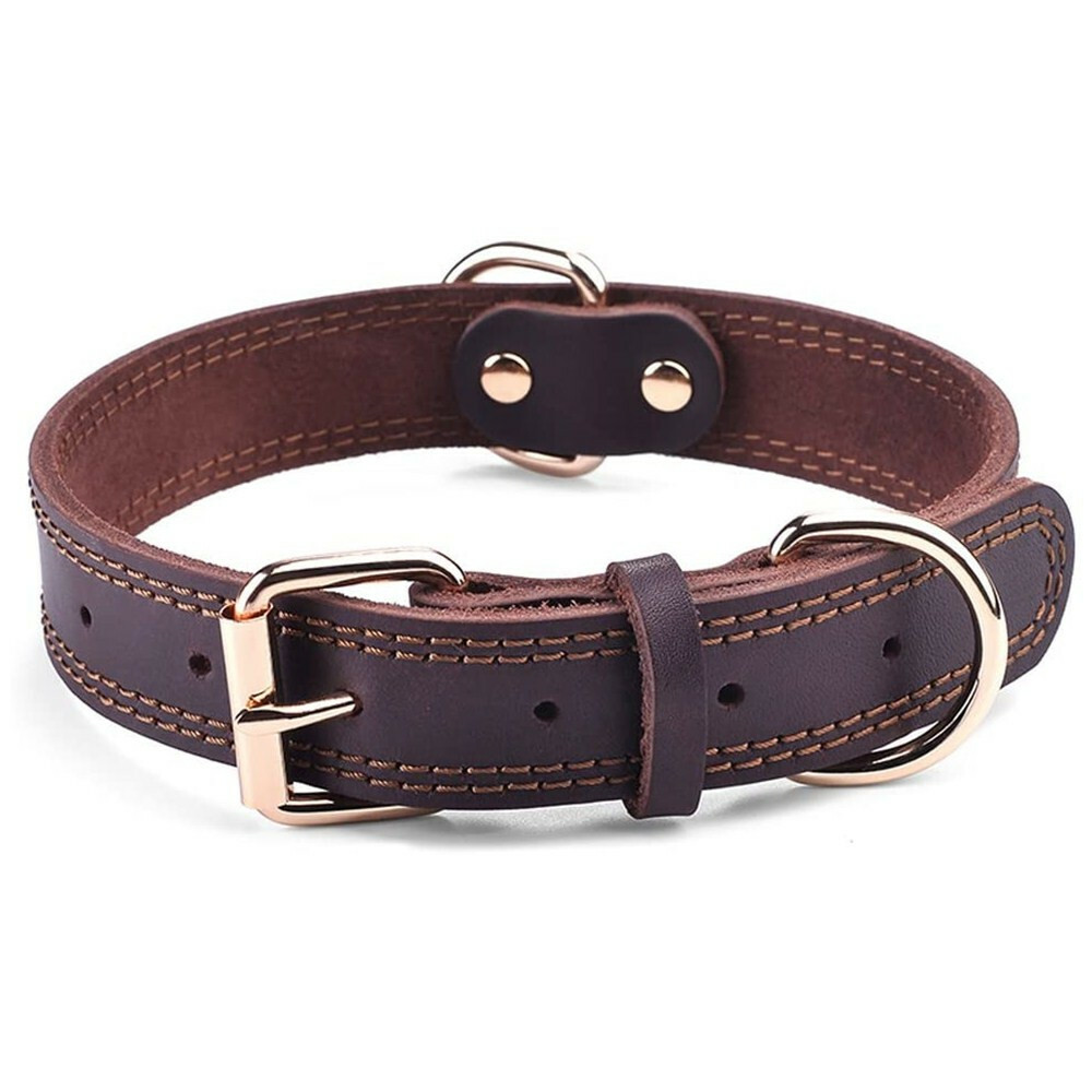 Genuine Leather Dog Collar Durable Alloy Hardware for Medium Extra Large Dogs