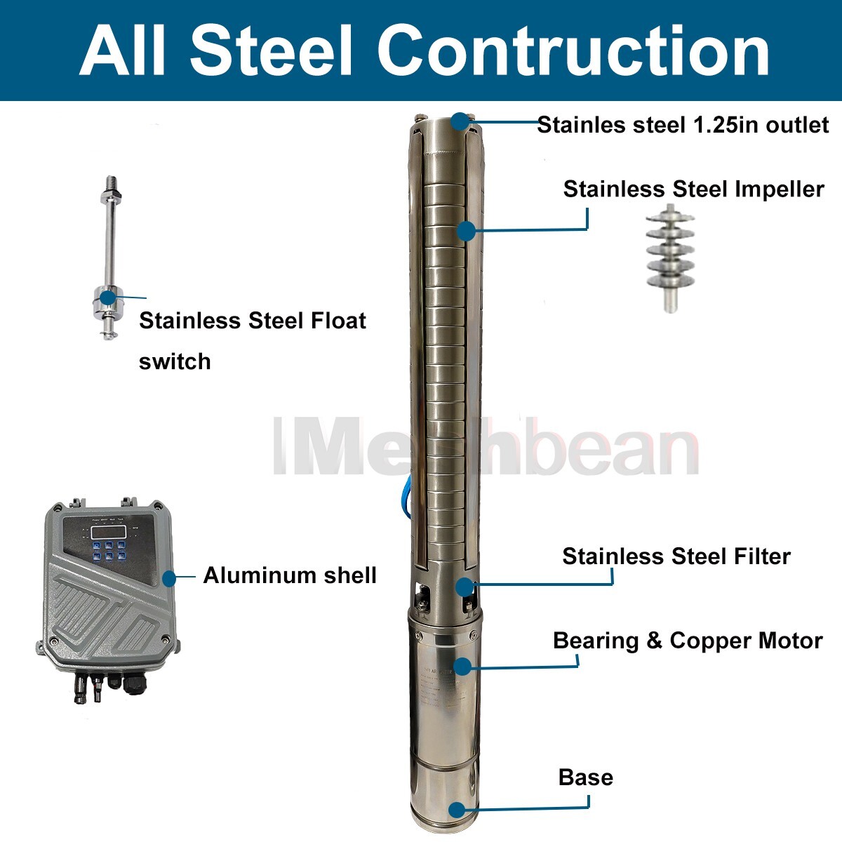 2HP 4in Solar Pump Submersible Pump Bore Deep Well Pump+MPPT Controller DC 110V