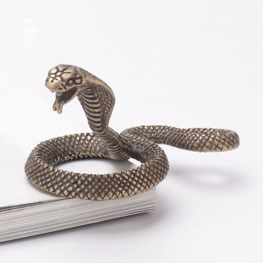 Antique Bronze Cobra Boa Snake Statue Miniature Figurines Copper Zodiac 35*70mm