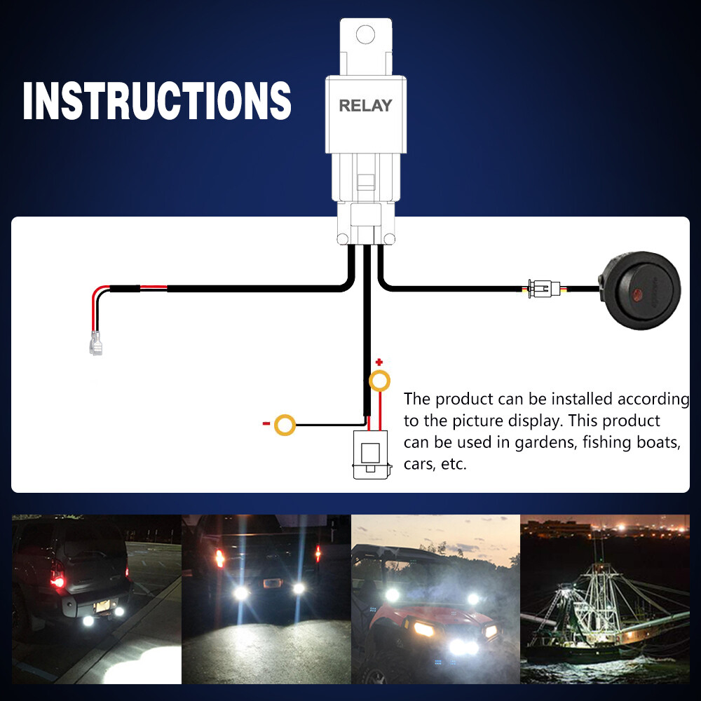 LED Light Bar Wiring Harness Kit 12V 40A Fuse Relay Rocker ON/OFF Switch Kit