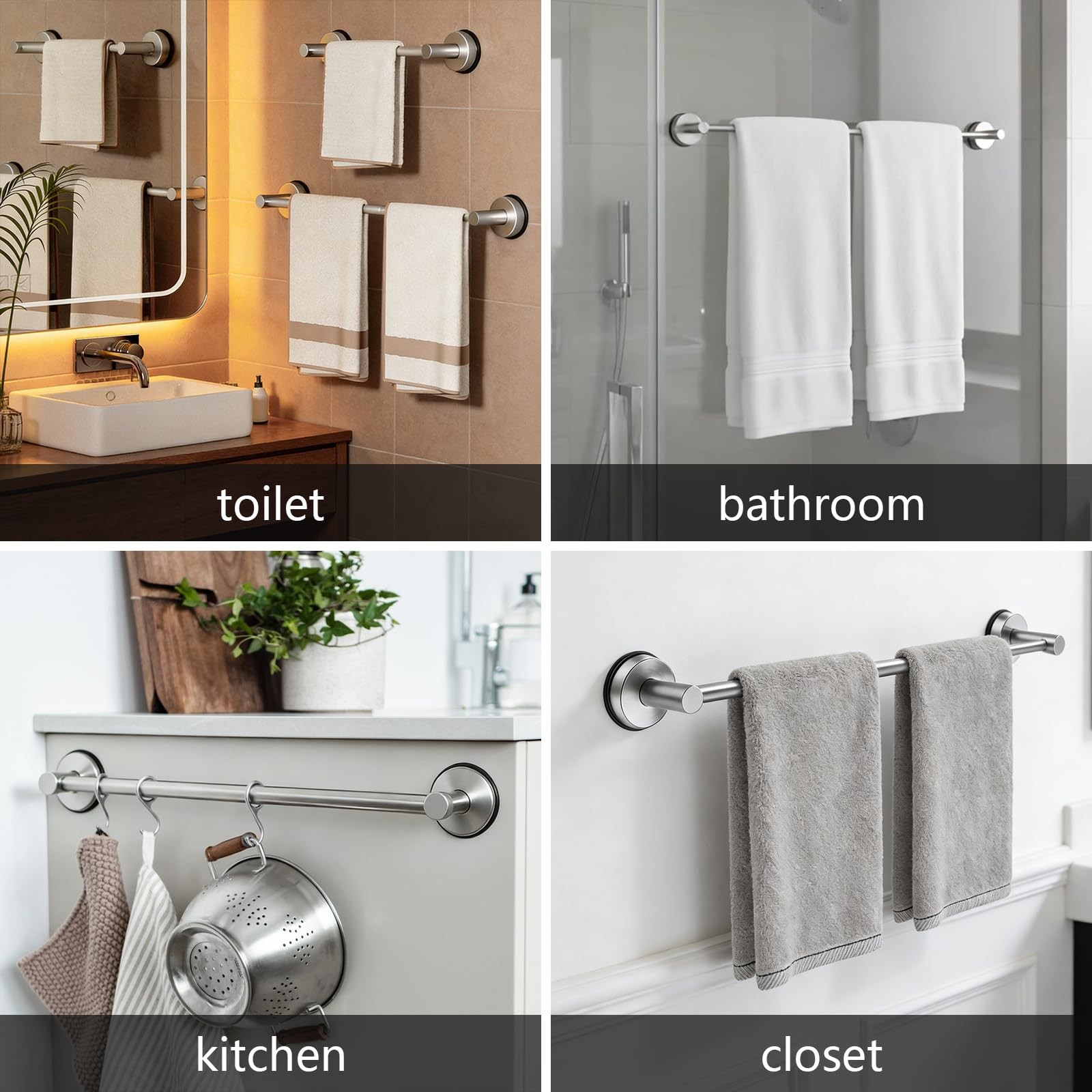 14.6 to 24 Inch Adjustable Towel Bar for Bathroom,Suction Cup Towel Rack for ...