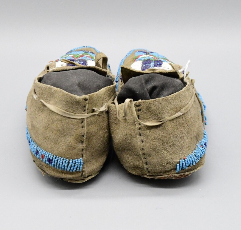 Assiniboine Man's Pair of Hide & Beaded Moccasins 1880-90s