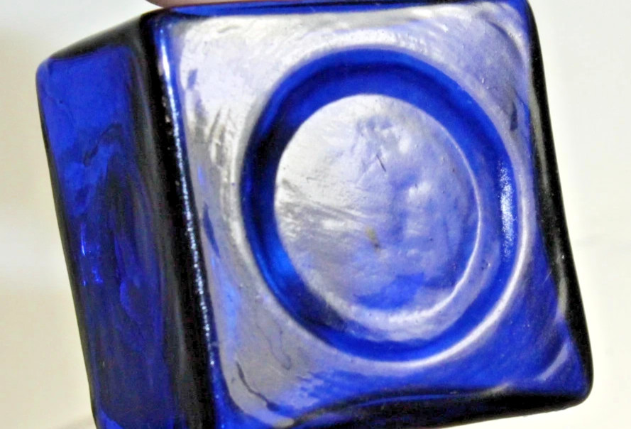 Vintage 1978 Square Cobalt Blue Glass Inkwell Bottle Sterling Silver Top