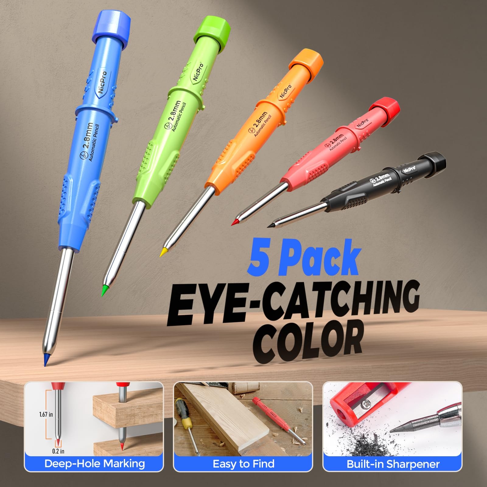 44 Pack CP3000 Carpenter Pencils with Sharpener, Mechanical Carpenter Pencil ...